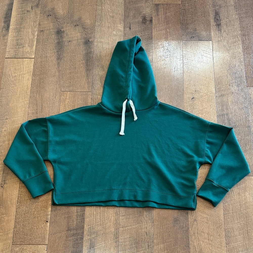 Happily Grey Green Cropped Hoodie with Drawstring